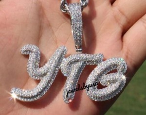 Authentic 1.2ct Round Moissanite Custom Any 3 Letters Pendant 14k White Gold Plated Silver
