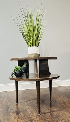 Rare MCM Mid Century Modern 2-Tier Round End Night Plant Table Formica Finish