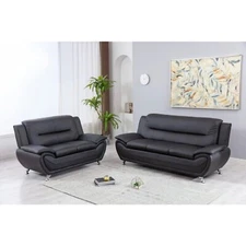 NEW Black Leather Gel 2PC Sofa Set Contemporary Modern Living Room Furniture