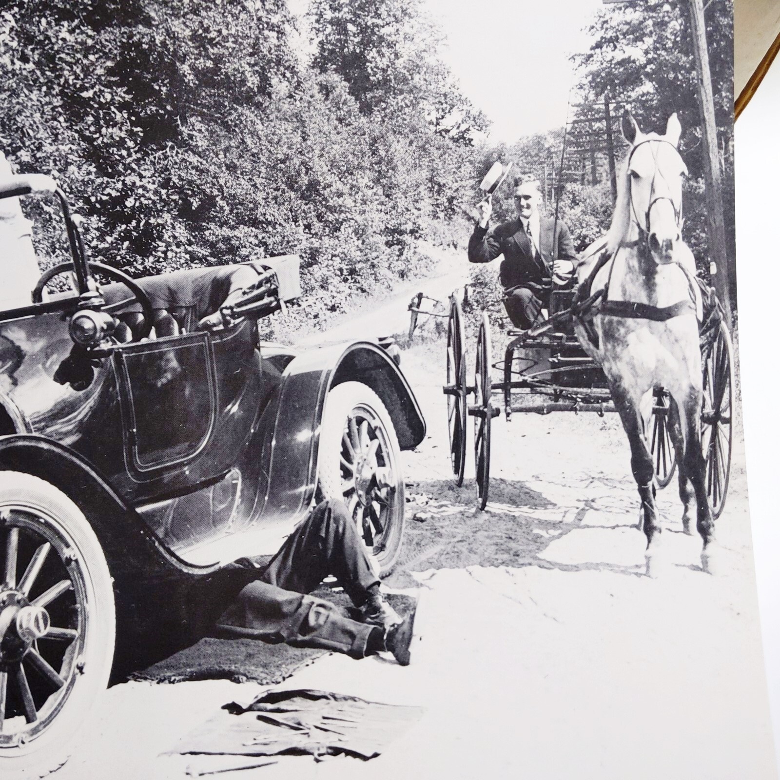 c1900s Car Repair Broken Cute Girl Roadster Horse Carriage 11x14" Photo Print 8S