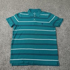 American Eagle Polo Shirt Mens Large Green Blue Golf Rugby Preppy Casual Stretch