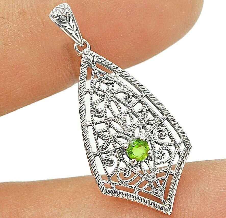 Natural Peridot 925 Sterling Silver Victorian Style Pendant AB123