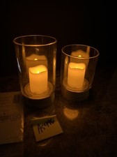 S/2 Large & Small Flameless Candle Hurricanes by Lauren McBride Rare Christmas