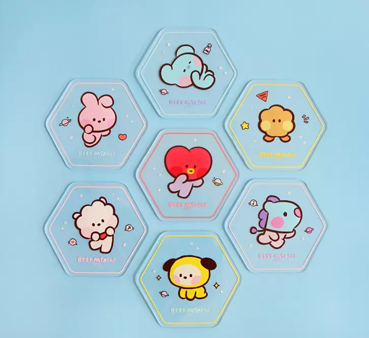 BTS BT21 Mini Hexagon Acrylic Coaster Koya MANG SHOOKY RJ TATA