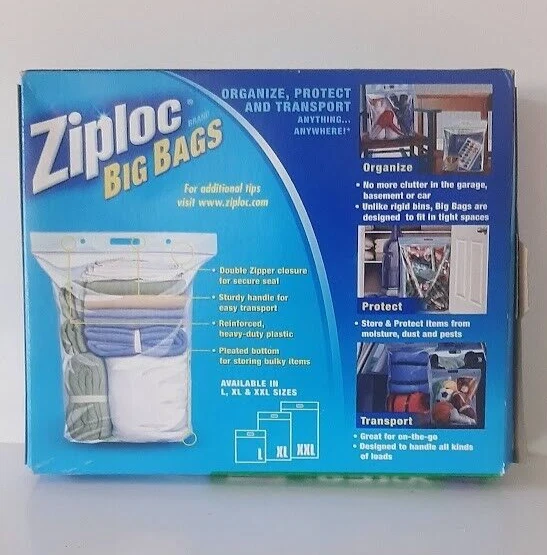 Ziploc Big Bags XXL 20 Gallon 3 Pack 2' x 2.7' Heavy Duty Sturdy  Handle