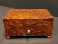 Vintage THORENS Music Box Glossy Finish Burl Wood Box play EDELWEISS Start Lever