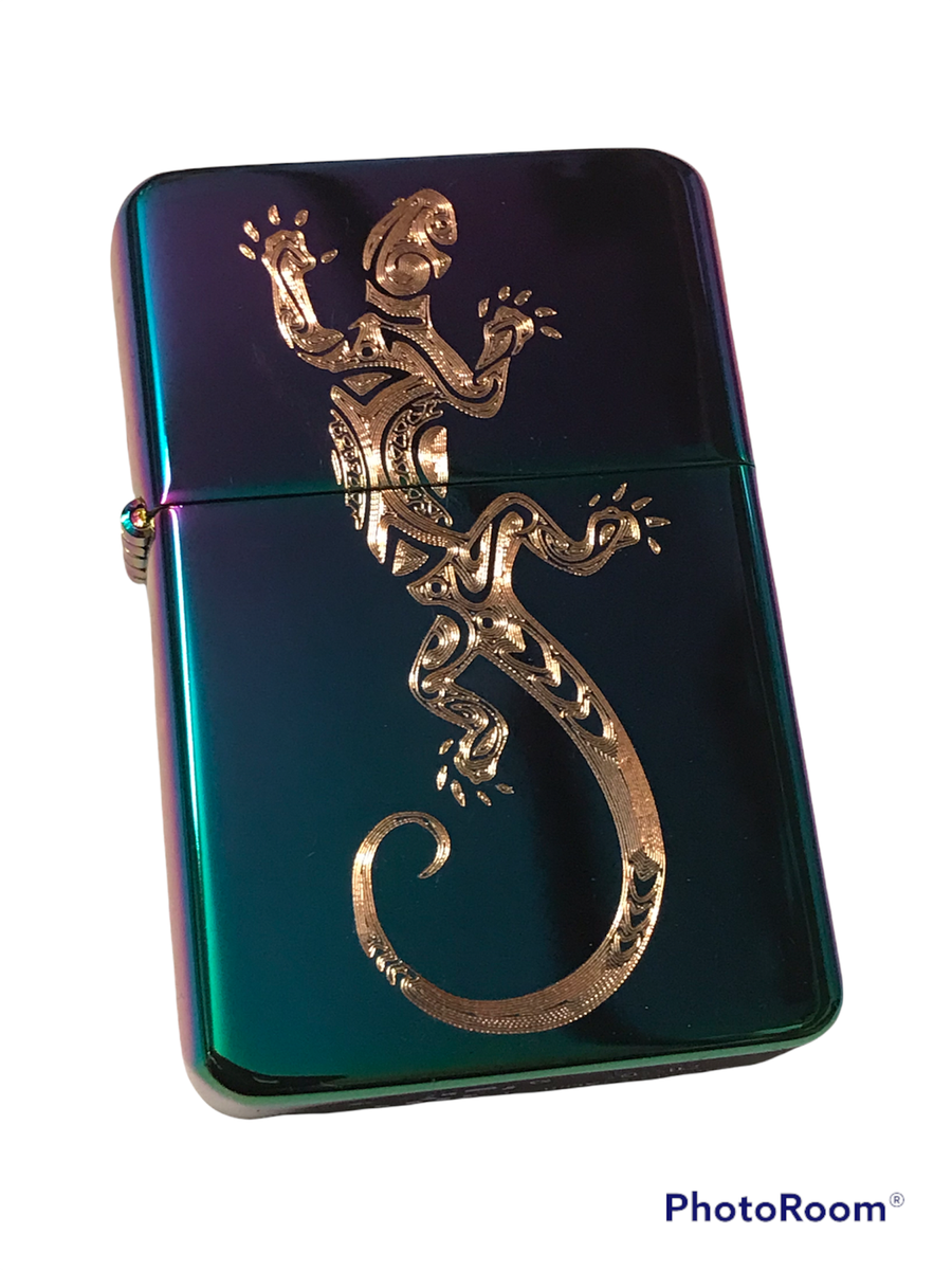 TRIBAL LIZARD LIGHTER rainbow finish *FREE ENGRAVING* Gecko