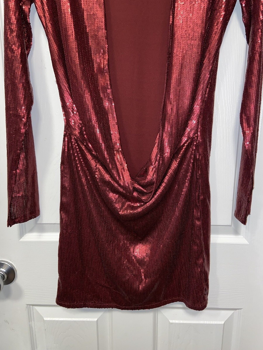 rebecca stella red dress Rebecca Stella Women's Backless Red Sequin Dress 31.5” Neck To Bottom Size:  S