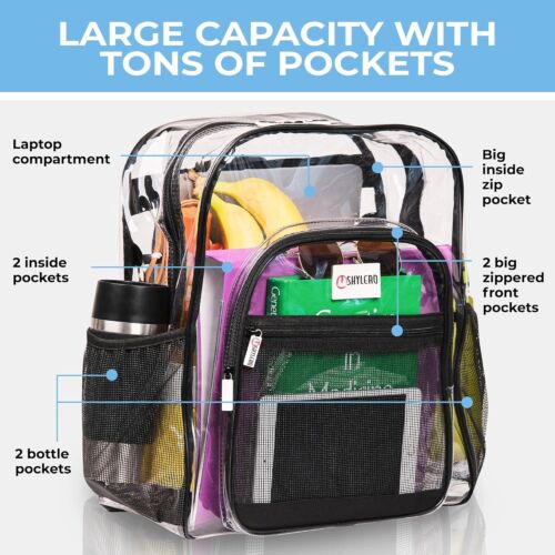 LARGE HEAVY DUTY CLEAR BACKPACK Transparent PVC School Stadium Waterproof - Picture 2 of 5