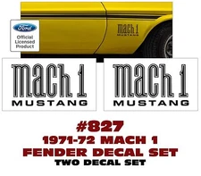 GE-827 1971-72 MUSTANG - MACH 1 - FENDER DECAL SET - TWO DECALS - LICENSED