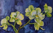 Original Oil Impasto Painting Orchid Floral style on canvas 8x12 in