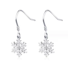 S925 Sterling Silver Snowflake CZ Drop Dangle Earrings Women Girl Gift AJ