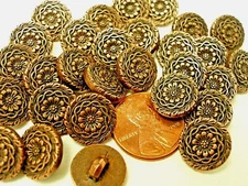 Lot of 10 Electroplated 1/2 in (12mm) Plastic Ornate Bronze/Copper Buttons (#A)