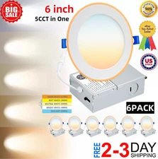 6 Inch 5CCT LED Recessed Ceiling Dimmable Light with Junction Box 2700K-5000K