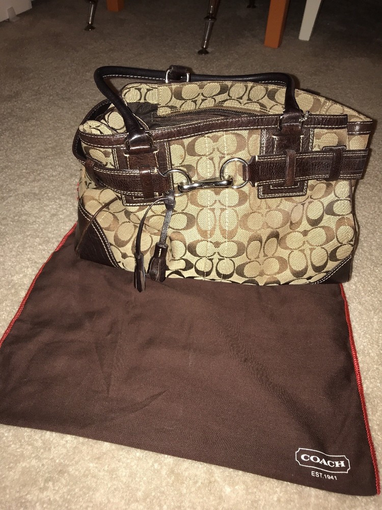 COACH brown Signature satchel purse,lg.Hampton bag w/silver hardware E060 10246