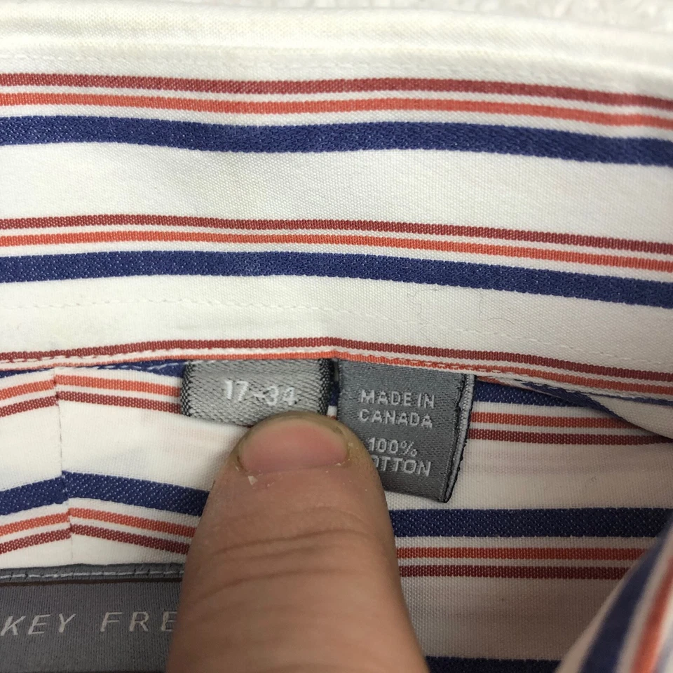 Camisa Hickey Freeman Para Hombre 17-34 Roja Blanca Azul Rayas Abotonada Canadá Foto 4 de 4