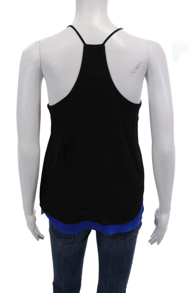 Blusa sin mangas Drew para mujer con textura correa de espagueti cuello redondo negra talla XS Foto 3 de 4