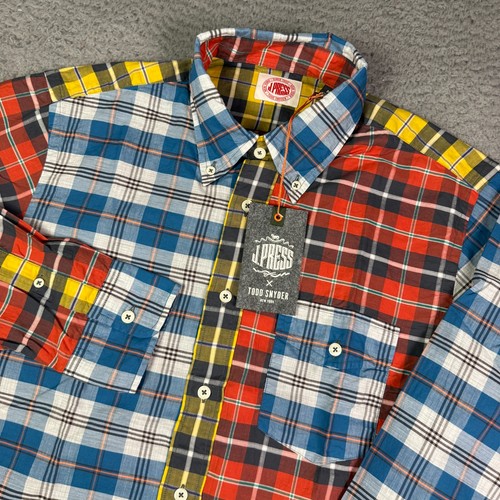 J.Press, J Press Todd Snyder Vintage Washed Tartan Cocktail Shirt Mens M Patchwork Plaid