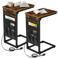 Shaped End Table with Charging Station, TV Tray Set of 2, Couch Tables with S...