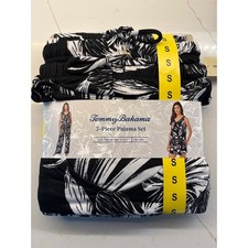 Tommy Bahama Small 3-Piece Pajama Set Womens Black White Palm Leaf