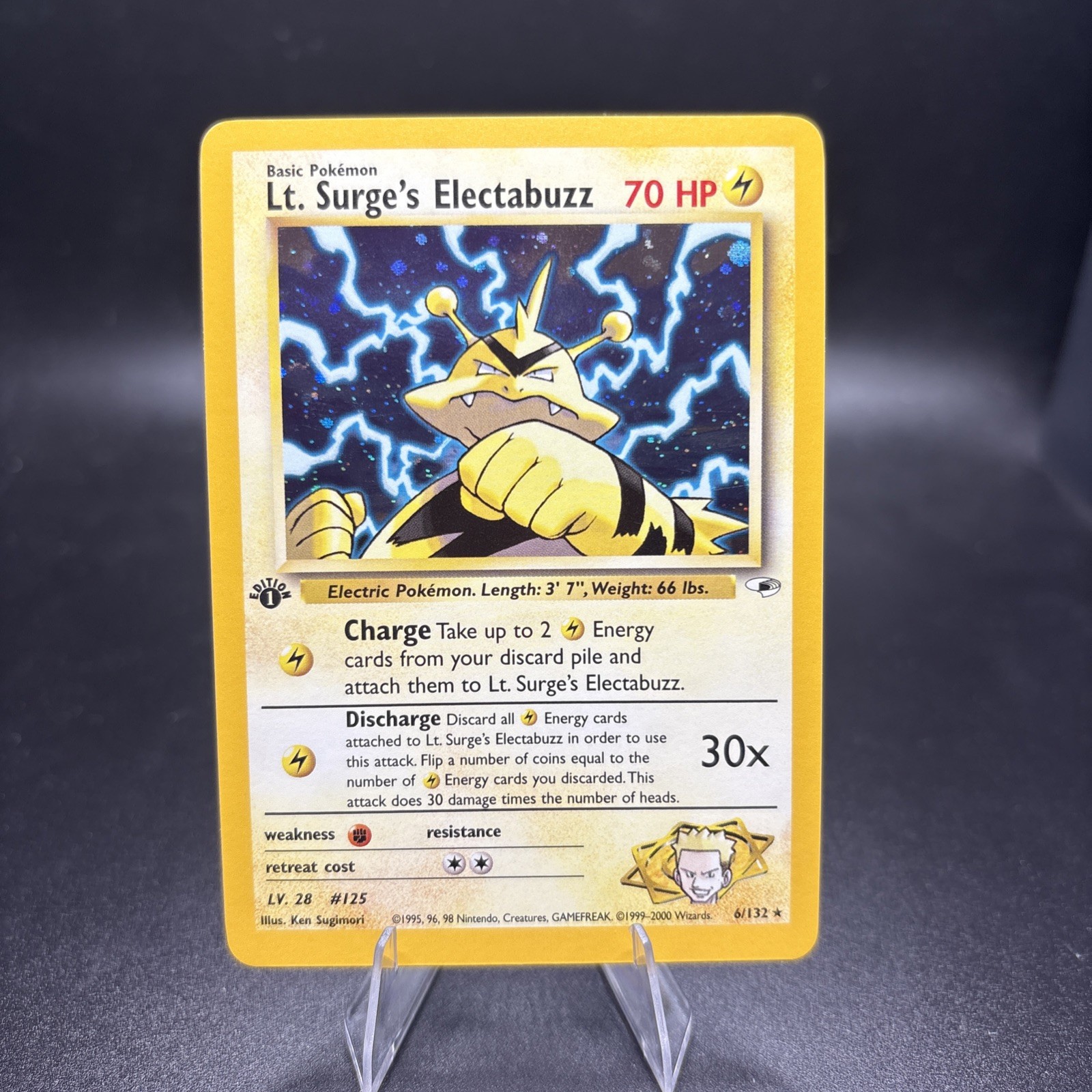 LT. SURGE'S ELECTABUZZ 6/132 Gym Heroes 1st EDITION HOLO Pokemon TCG card NM -j