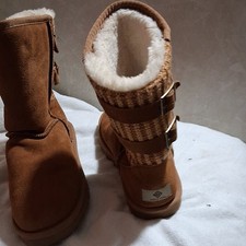 Dream Pairs Brown Faux Suede Buckle Knit Faux Fur Lined Mid-Calf Girls' Boots