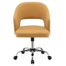 Adjustable Upholstered Office Chair Swivel Desk Vanity Chair w/ Hollow Out Back