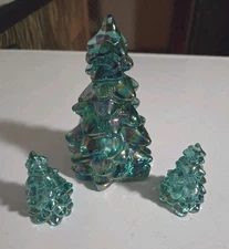 Mosser Glass~ Christmas Tree Set Of 3~ Teal ~Holiday SPECIAL 