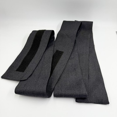 Vintage Kimono Obi Belt Black Textured Cotton Linen Yukata Sash Velcros 4'' x 54''