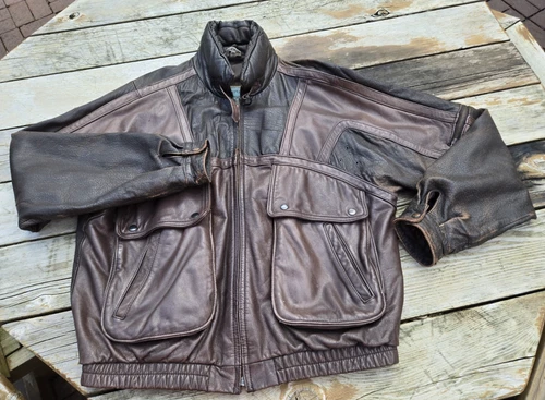 Vtg Aeropostale Compagnie Generale Leather Bomber Jacket Size 46 1980s 90s - product listing photo