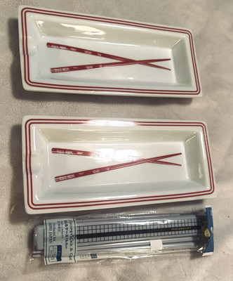 World Market red white Chopstick spoon Rest dishes rectangular bonus chopsticks