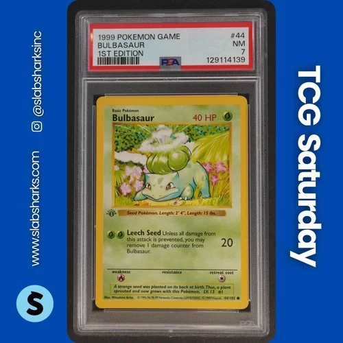1999 POKEMON BASE SET 1ST EDITION SHADOWLESS #44/102 BULBASAUR PSA 7