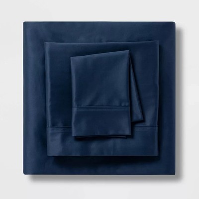Queen Solid Performance 400 Thread Count Sheet Set Blue Threshold Cotton
