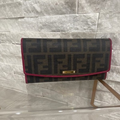 New Fendi Envelope Zucca Wallet & Pink Trim w/box, dust bag, papers Retail $1900