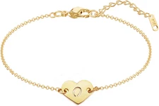 Heart Initial Bracelet 18K Gold Plated Stainless Steel Lovely Heart Charm Bracel