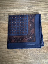 Viola Milano Navy Blue Silk Print Pocket Square