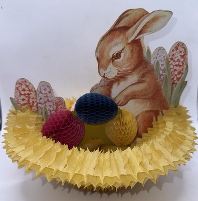 Beistle Honeycomb Basket Easter Bunny Die Cut Eggs Rabbit Orig Packaging 1930 S
