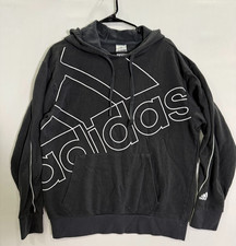 Adidas Women's Black Cotton Solid Big-Logo Relaxed Pullover Hoodie Size Medium