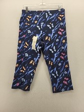 NoBo Womens Activewear Pants Large 12-14 Blue Floral Crop Capri Yoga Athleisure