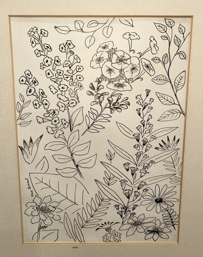 Fred Biesel Chicago Artist WPA Era Modernist Drawing Summer Garden Floral Nice!! - Picture 1 of 7