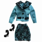 Barbie Skirt Jacket Top Set Teal Black Lace Vintage 1995 Evening Elegance Outfit