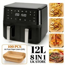 12L Dual Zone Digital Air Fryer Oil Free Low Fat Oven Cooker with 100 Tray Large