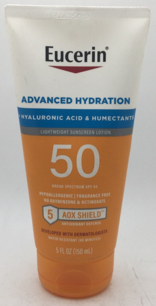 Eucerin Advanced Hydration Sunscreen Lotion SPF 50, 5 oz, EXP 05
