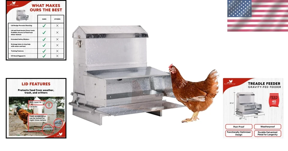 Alimentador de pedal de metal de 40 lb - Solución resistente a la intemperie para amantes de pollos y aves de corral Foto 2 de 4