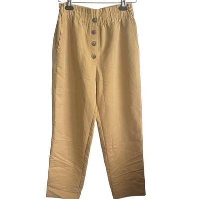 Zara Women Paperbag Pants S Butter Yellow Faux Button Front Boho Cottagecore
