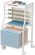 BOHDK 6-Tier Rolling File Cart Desk Organizer Lockable Wheels, White Wood Planks