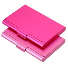 2Pcs Professional Pocket Metal Business Card Case Holder Wallet Rose Red Pink