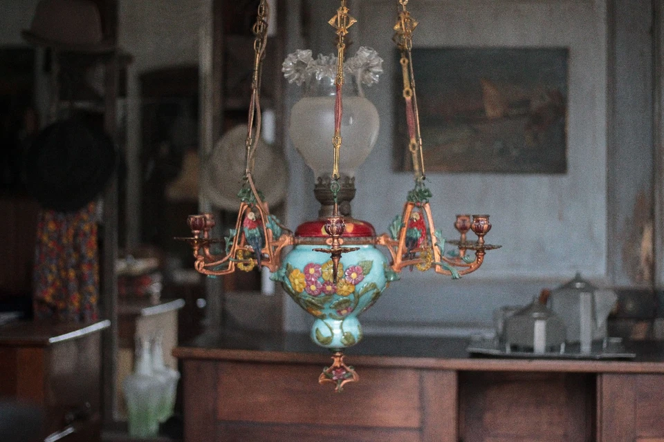 Suspension bronze ancienne Napoléon III, lampe de plafond, ceiling lamp, XIXe - Photo 3/4