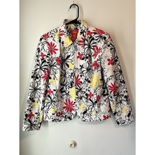 Vintage Oscar De La Renta blazer style Jacket Floral White Full Zip Size 10