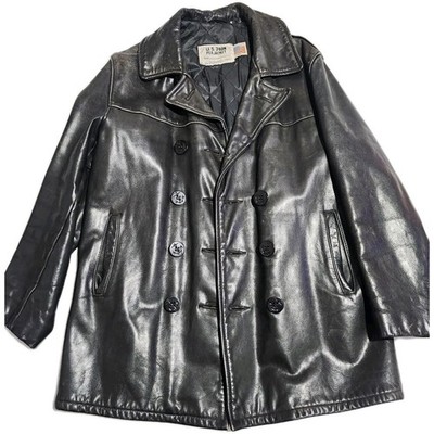 ジャケット・アウター Schott Peat Coat 740N Size46 Made in USA Schott Leather Coat 46** Black Navel US Navy 740N Pea Sail NYC USA